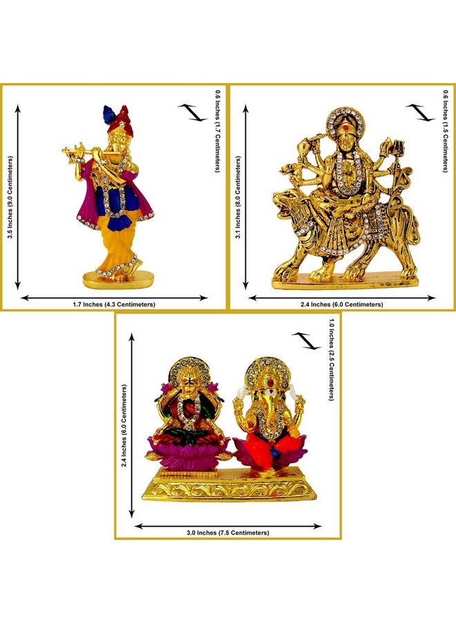LE Lord Krishna (Krishn) Murlidhar Idol (Multicolor) MATA Durga Maa Vaishno Devi (Oxidised) Lakshmi-Ganesha Laxmi Ganesh (Golden Meenakari) Idol/Statue for Home Office Shop Car Dashboard & Gift - Image 4