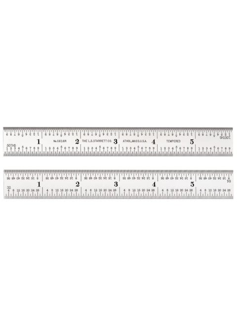 Starrett Spring Tempered Steel Rules with Satin Chrome Finish Quick Reading and Inch Graduations  6 Length 16R Graduation Type 364 Thickness  C616R6
