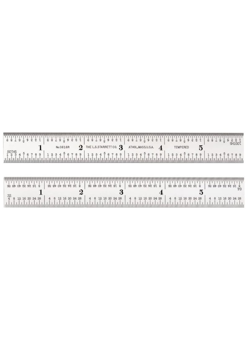 Starrett Starrett Spring Tempered Steel Rules with Satin Chrome Finish Quick Reading and Inch Graduations  6 Length 16R Graduation Type 364 Thickness  C616R6  - Image 1