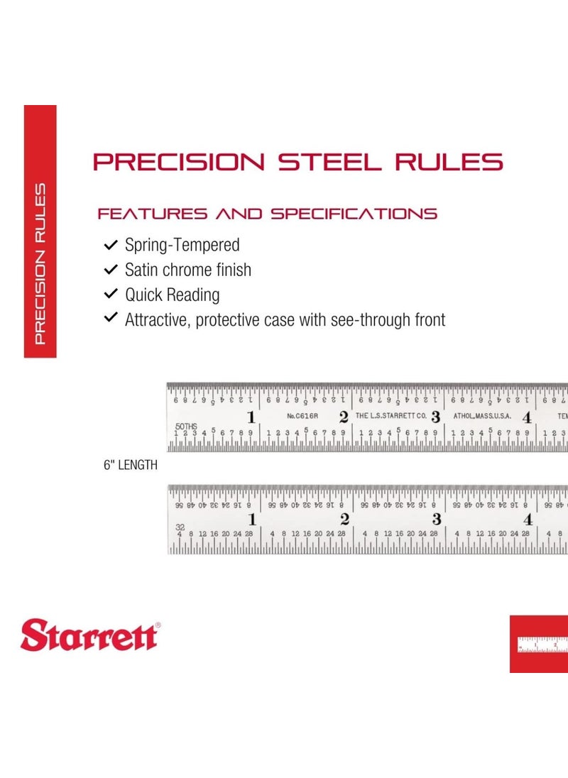 Starrett Starrett Spring Tempered Steel Rules with Satin Chrome Finish Quick Reading and Inch Graduations  6 Length 16R Graduation Type 364 Thickness  C616R6  - Image 2