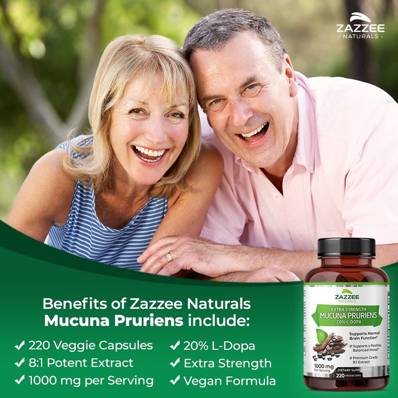 Zazzee Extra Strength Mucuna Pruriens 8:1 Extract, Minimum 20% L-Dopa, 1000 mg, 220 Vegan Capsules, 110 Day Supply, Concentrated and Standardized 8X Extract, 100% Vegetarian, All-Natural and Non-GMO - Image 3