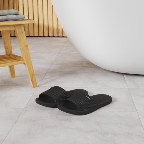 FUNKYMONKEY Womens Bathroom Shower Slippers Indoor Home Beach Non Slip Sandal (10 M US, Black) - Image 2