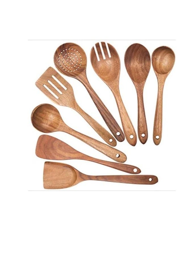 Raxoom Wooden Kitchen Utensil Set Spatula Wooden Spoon Kitchen Cooking Utensil, Wooden Kitchen Cooking Utensils, Nonstick Wood Utensil Cooking Set 8pcs - Image 2