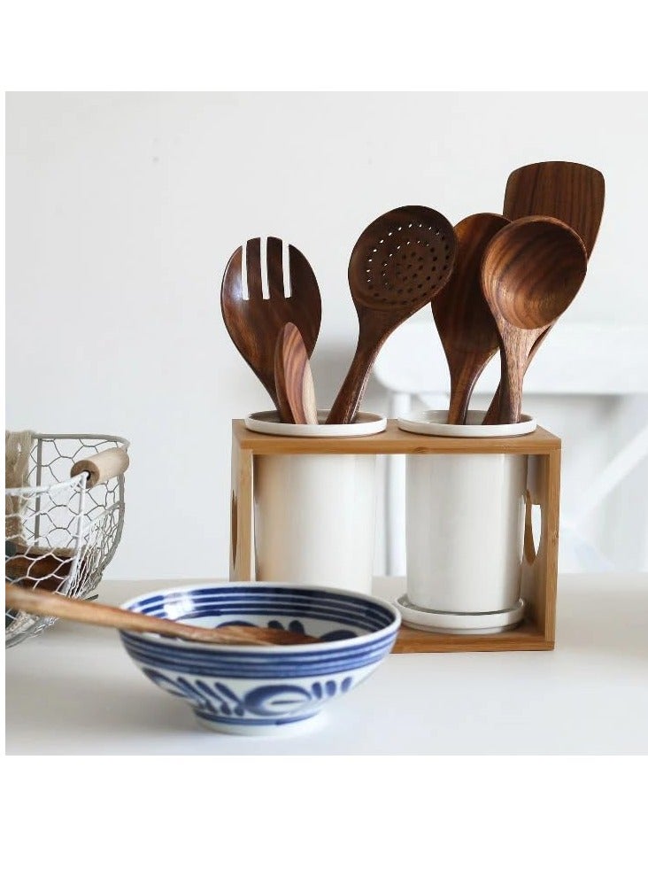 Raxoom Wooden Kitchen Utensil Set Spatula Wooden Spoon Kitchen Cooking Utensil, Wooden Kitchen Cooking Utensils, Nonstick Wood Utensil Cooking Set 8pcs - Image 4