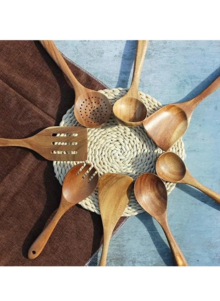 Raxoom Wooden Kitchen Utensil Set Spatula Wooden Spoon Kitchen Cooking Utensil, Wooden Kitchen Cooking Utensils, Nonstick Wood Utensil Cooking Set 8pcs - Image 5