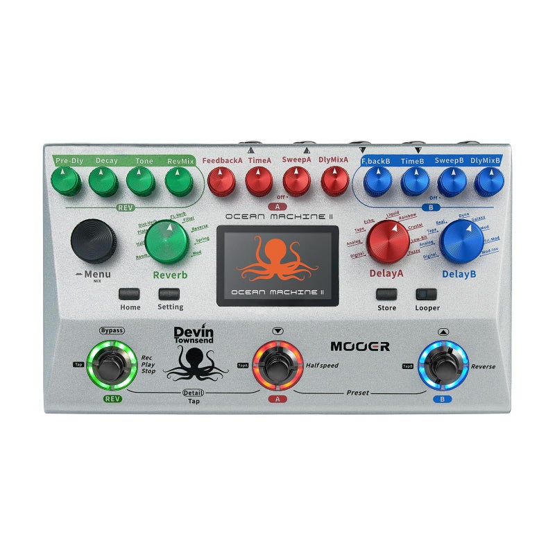 MOOER Ocean Machine II Premium Dual Delay Reverb and Looper Pedal Professional Ambient Pedal for Multiple Instruments Guitar Bass Keyboards
