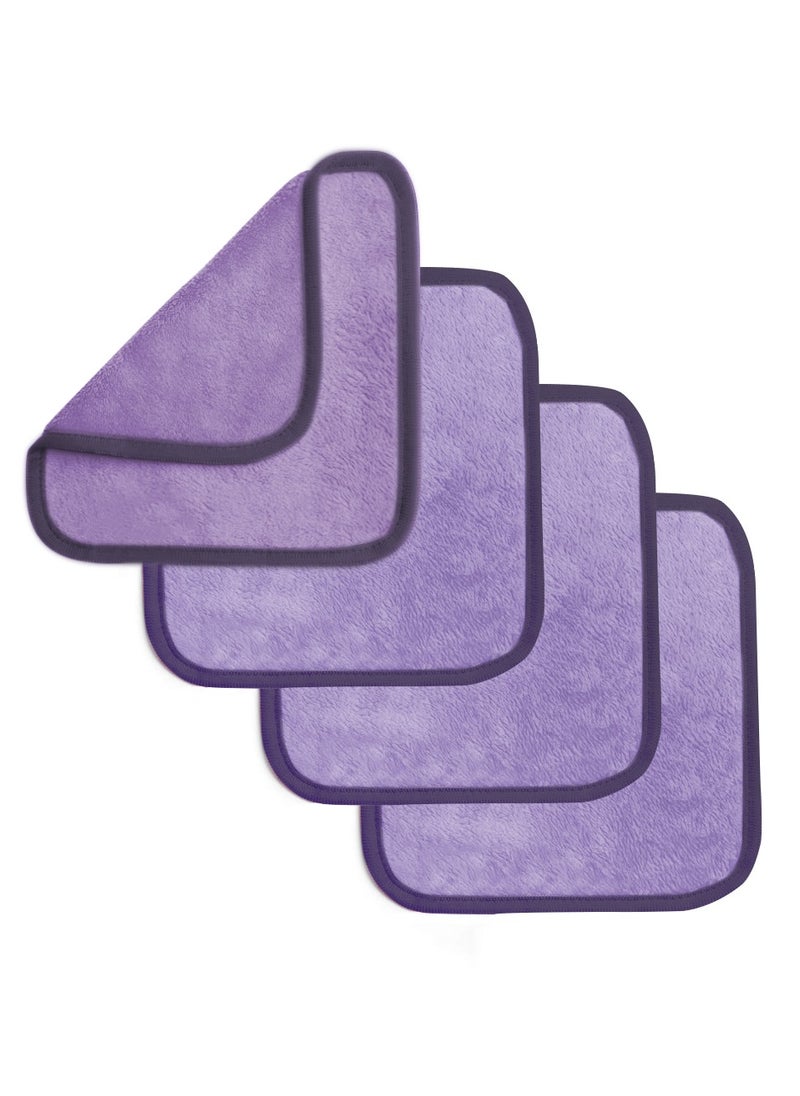 Wownect Makeup Remover Cloth Reusable Microfiber Face Towel Washable, Square Facial Cleansing Cloths [4 Per Pack] - Purple 