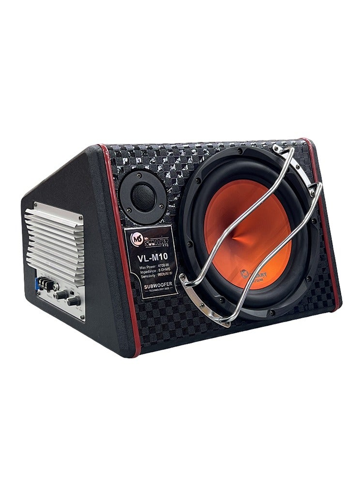 Mr.Smart VL-M10 Car Subwoofer, 4700 Watts, 10-inch, Built-in Amplifier, Black and Red