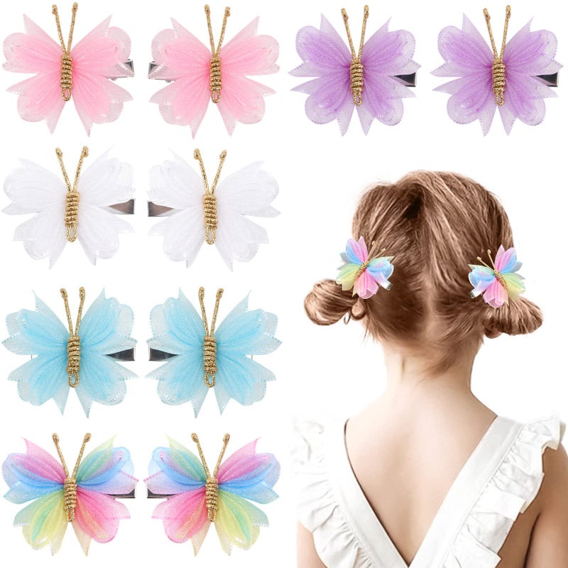 Oaoleer Hair Clips, 10PCS Mini Butterfly Hair Barrettes, 2" Tulle Mesh, Colorful Butterfly Hair Accessories for Baby Girls Women Halloween Cosplaying Party Decor - Image 1