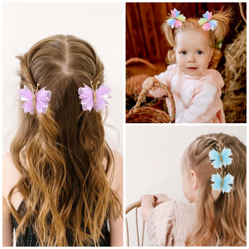 Oaoleer Hair Clips, 10PCS Mini Butterfly Hair Barrettes, 2" Tulle Mesh, Colorful Butterfly Hair Accessories for Baby Girls Women Halloween Cosplaying Party Decor - Image 3