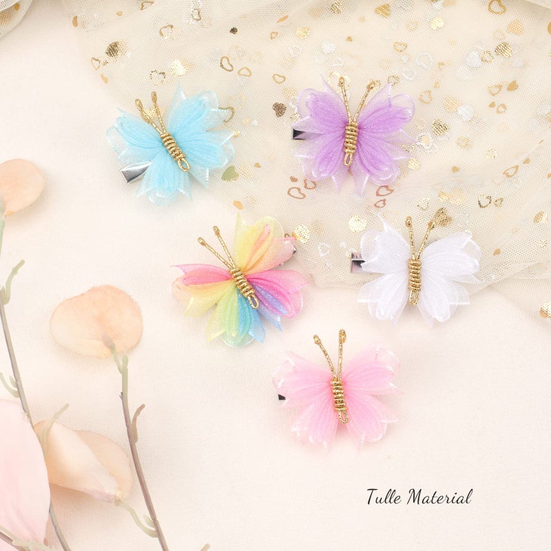 Oaoleer Hair Clips, 10PCS Mini Butterfly Hair Barrettes, 2" Tulle Mesh, Colorful Butterfly Hair Accessories for Baby Girls Women Halloween Cosplaying Party Decor - Image 5