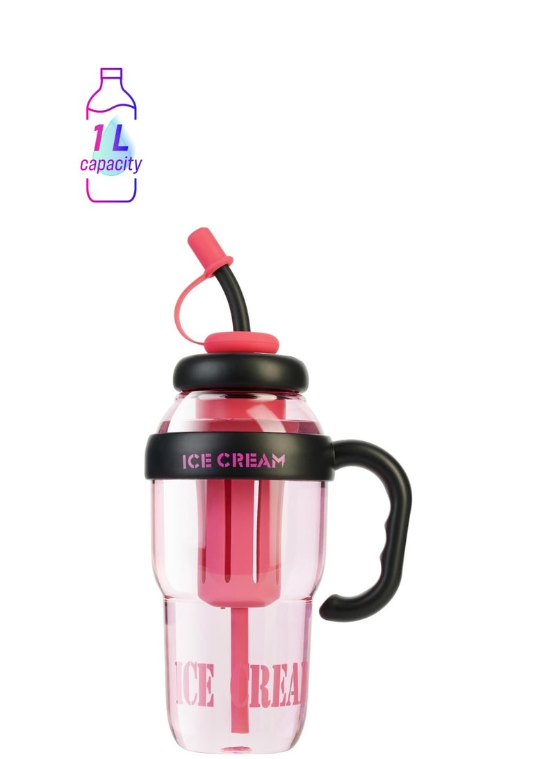 SYOSI Pink Water Bottle with Handle and Straw, Large Water Bottles for Girls with Straw and Straw Cap, Reusable and Eco-friendly, Carrying Convenience, 34oz Gym Sports Water Bottle  - Image 1