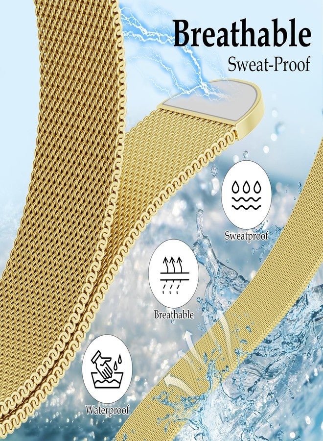 Vigamen Waterproof Stainless Steel Milanese Band with Case Compatible with Apple Watch Bands for Women Men 46mm,Magnetic Metal Wrist Straps for iWatch Series 10,Breathable,Adjustable,Gold - Image 2