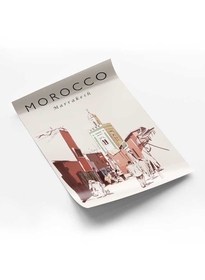 LOWHA Poster Painting Art With Four Separate Pieces Of Double-Sided Stickers Morocco Marrakesh For Home Bedroom Living Room And Office Decor  - Image 1