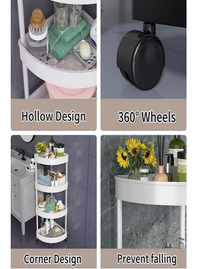 LOKIPA Plastic Shelf Bathroom Corner Shelves,Corner Shower Caddy Shelves, Bathroom Shower Shelves Unit Cart with Wheel, Rust Proof Open Storage Cart for Bathroom, Kitchen (White, 4-Tier) - Image 2