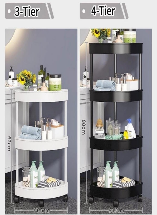 LOKIPA Plastic Shelf Bathroom Corner Shelves,Corner Shower Caddy Shelves, Bathroom Shower Shelves Unit Cart with Wheel, Rust Proof Open Storage Cart for Bathroom, Kitchen (White, 4-Tier) - Image 3