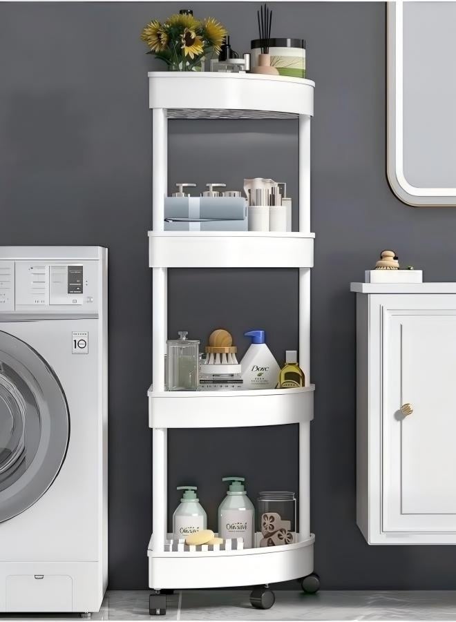 لوكيبا رف الحمام الرف البلاستيكي ، أرفف العلبة دش الزاوية ، أرفف دش الحمام وحدة العربة مع عجلة ، عربة تخزين مفتوحة مقاومة للصدأ للحمام ، المطبخ (أبيض ، 4 طبقات) - Image 1
