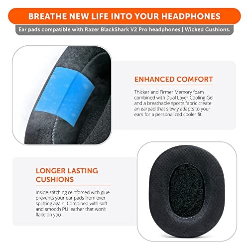WC Freeze Blackshark - Cooling Gel Earpads for 2020-2022 Razer Blackshark V2 & V2 Pro (Does Not Fit 2023 Model) by Wicked Cushions - Boost Comfort, Thickness, & Sound Isolation | Black - Image 4