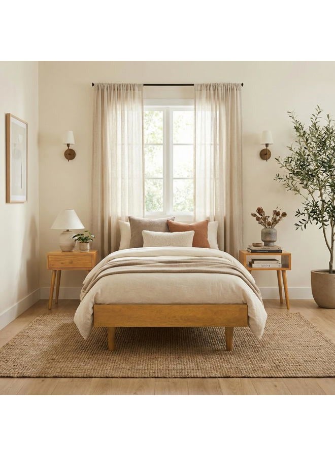 NTC Fly Wooden Bed Frame with Headboard, Solid Wood Foundation with Silent Slats and Wood Central Supports, 350 Lb Capacity, Effortless Assembly, Twin - Rustic Oak - Image 1