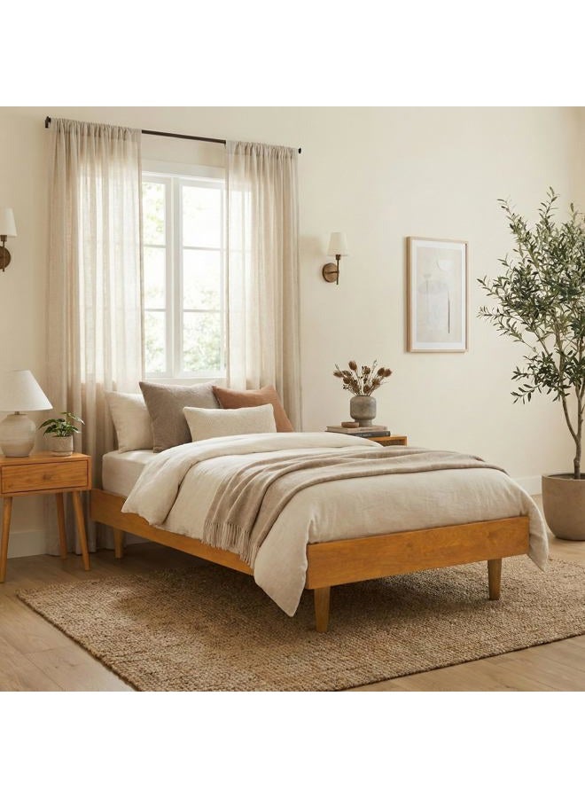 NTC Fly Wooden Bed Frame with Headboard, Solid Wood Foundation with Silent Slats and Wood Central Supports, 350 Lb Capacity, Effortless Assembly, Twin - Rustic Oak - Image 2