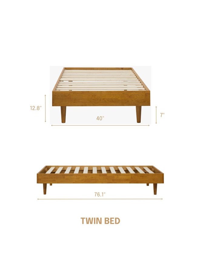 NTC Fly Wooden Bed Frame with Headboard, Solid Wood Foundation with Silent Slats and Wood Central Supports, 350 Lb Capacity, Effortless Assembly, Twin - Rustic Oak - Image 3