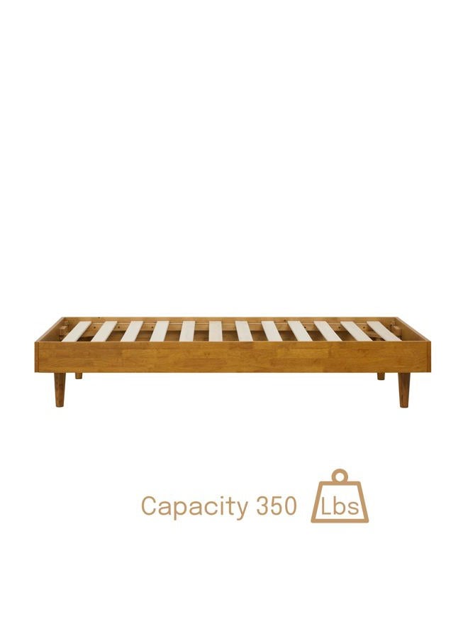 NTC Fly Wooden Bed Frame with Headboard, Solid Wood Foundation with Silent Slats and Wood Central Supports, 350 Lb Capacity, Effortless Assembly, Twin - Rustic Oak - Image 4