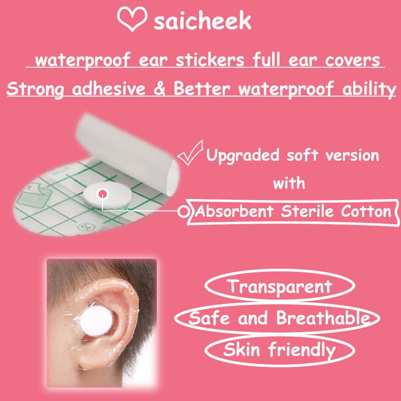 saicheek 60-Pack Baby Shower Ear Covers Baby Waterproof Ear Tapes Bath Protection Ear Covers for Kids Shower Swimming Use,Transparent Adhesive Ear Covers - Image 5