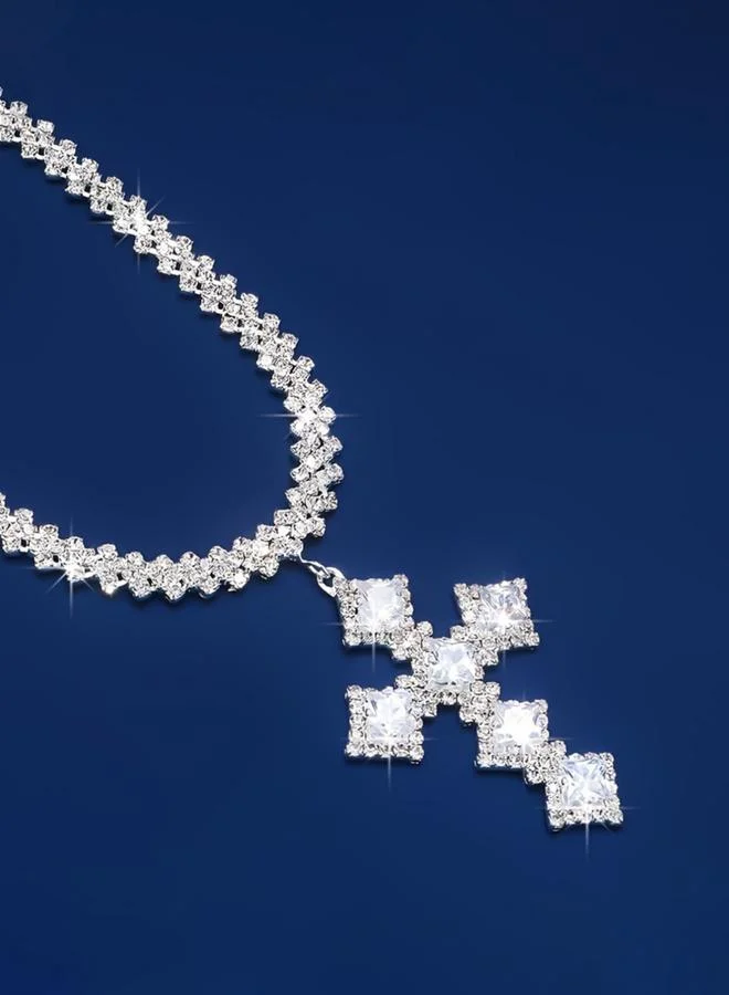 Take Two Silver Rhinestone Embellished Cross Necklace