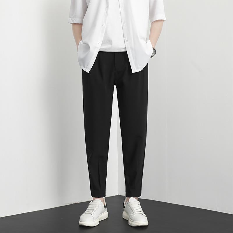 Summer Thin Ankle Pants for Boys Side Zipper Straight Pendant Casual Trendy Brand Hallen Pants Long Small Suit Pants K24 White  - Image 2