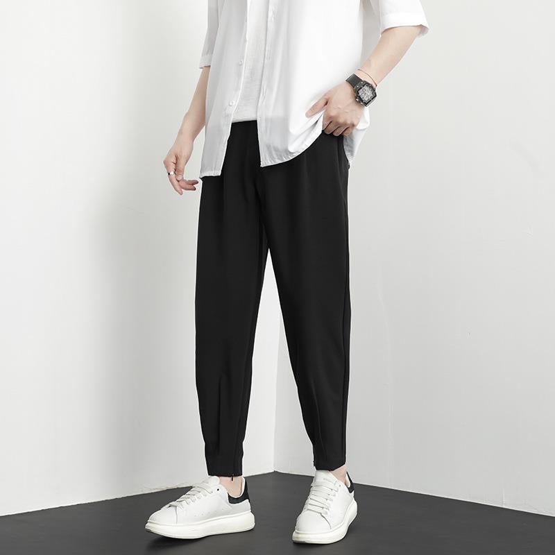 Summer Thin Ankle Pants for Boys Side Zipper Straight Pendant Casual Trendy Brand Hallen Pants Long Small Suit Pants K24 White  - Image 3