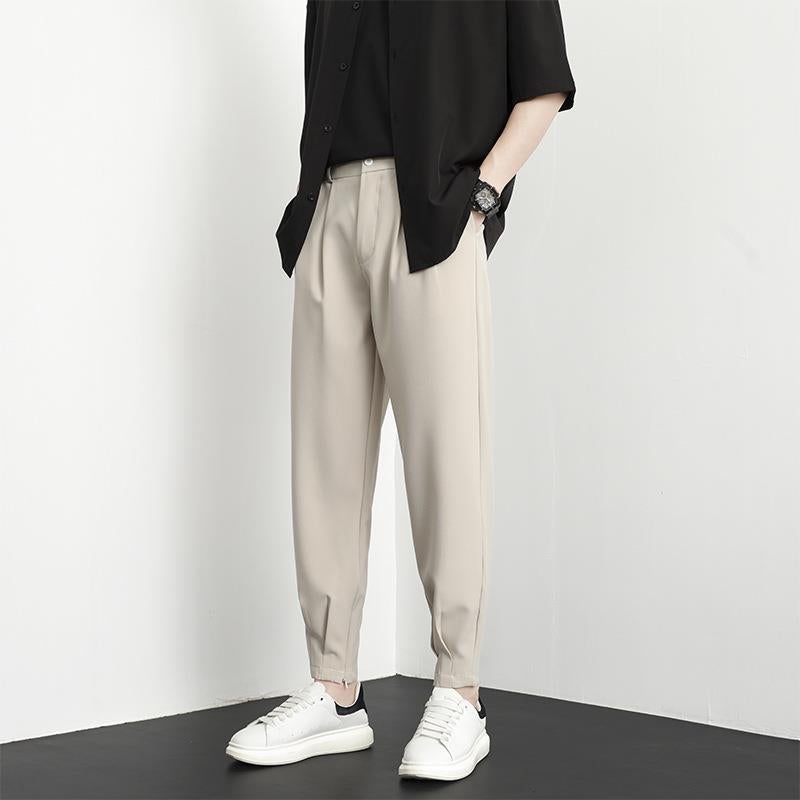 Summer Thin Ankle Pants for Boys Side Zipper Straight Pendant Casual Trendy Brand Hallen Pants Long Small Suit Pants K24 White  - Image 5