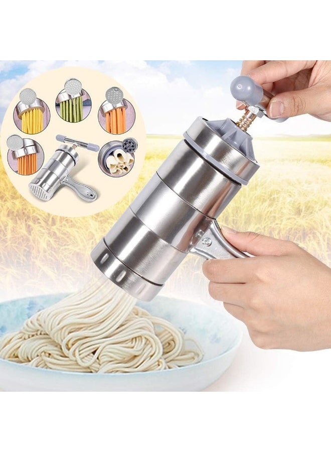 YelaJoy Noodle Maker Machine Manual Pasta Maker with 5 Noodle Mould,Stainless Steel Noodles Press Machine Portable Pasta Machine Tools,Hand Crank Spaghetti Noodle Making Machine Fruit Juicer Squeezer - Image 5
