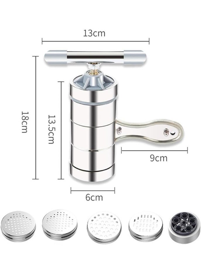 YelaJoy Noodle Maker Machine Manual Pasta Maker with 5 Noodle Mould,Stainless Steel Noodles Press Machine Portable Pasta Machine Tools,Hand Crank Spaghetti Noodle Making Machine Fruit Juicer Squeezer - Image 2