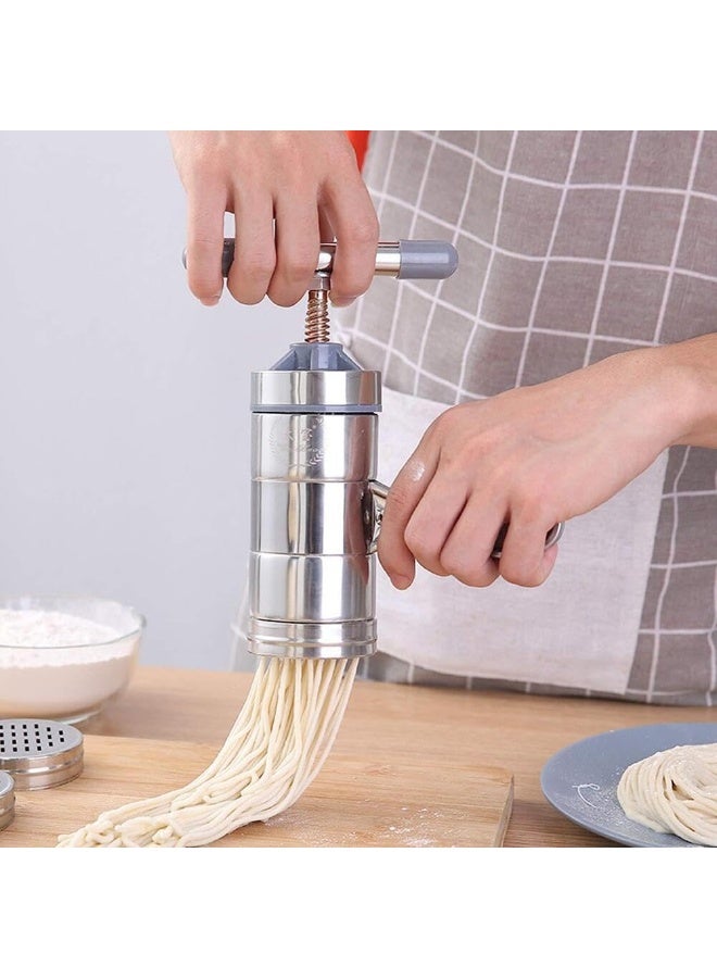 YelaJoy Noodle Maker Machine Manual Pasta Maker with 5 Noodle Mould,Stainless Steel Noodles Press Machine Portable Pasta Machine Tools,Hand Crank Spaghetti Noodle Making Machine Fruit Juicer Squeezer - Image 4