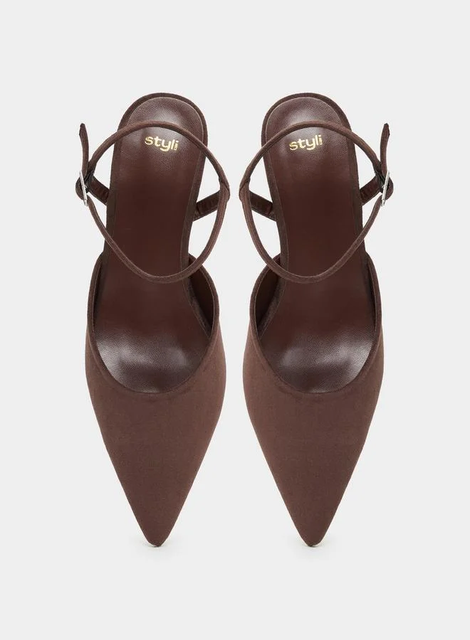 Styli Styli Suede Look Pointed Toe Kitten Heel Shoes