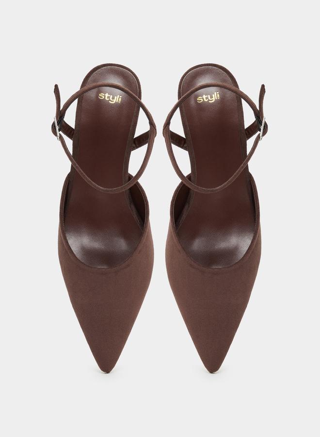 Styli Suede Look Pointed Toe Kitten Heel Shoes - Image 5