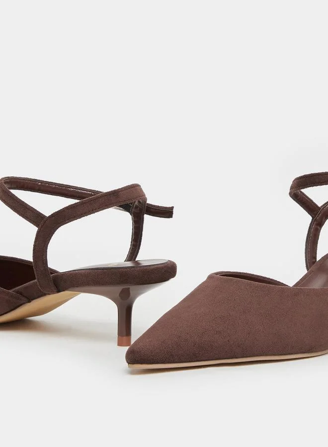 Styli Styli Suede Look Pointed Toe Kitten Heel Shoes