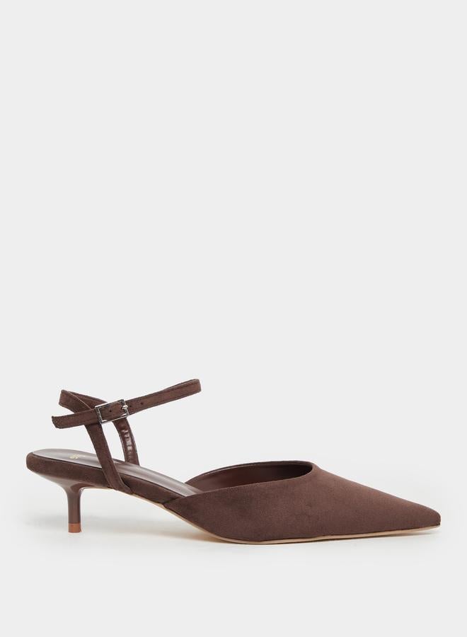 Styli Suede Look Pointed Toe Kitten Heel Shoes - Image 1