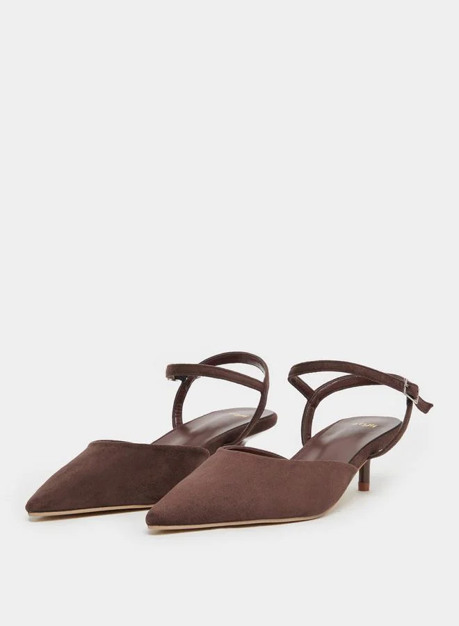 ستايلي Styli Suede Look Pointed Toe Kitten Heel Shoes