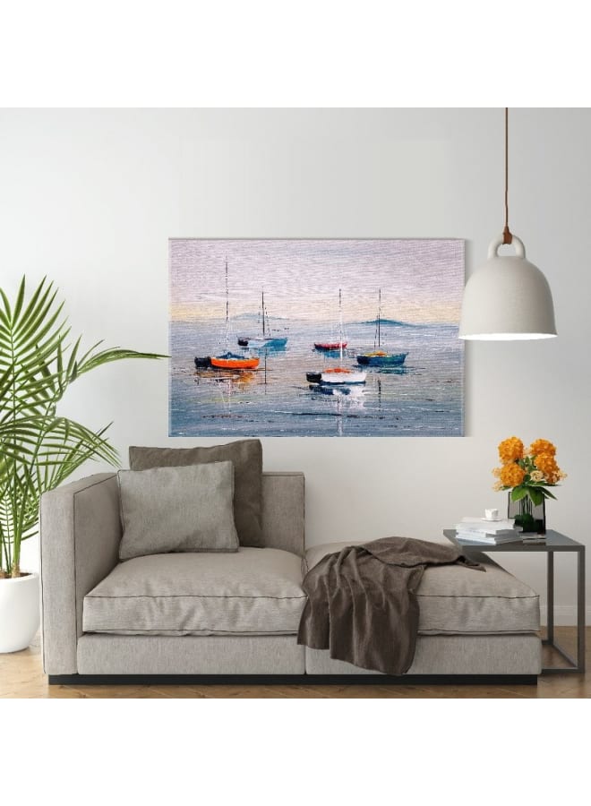 هوم جاليري لوحة فنية جدارية من القماش، صورة تجريدية مؤطرة لقارب شراعي، 120×80 سم - Image 3