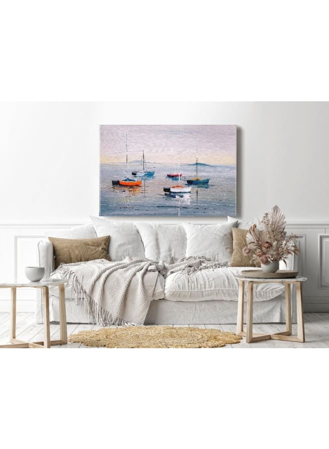 هوم جاليري لوحة فنية جدارية من القماش، صورة تجريدية مؤطرة لقارب شراعي، 120×80 سم - Image 1