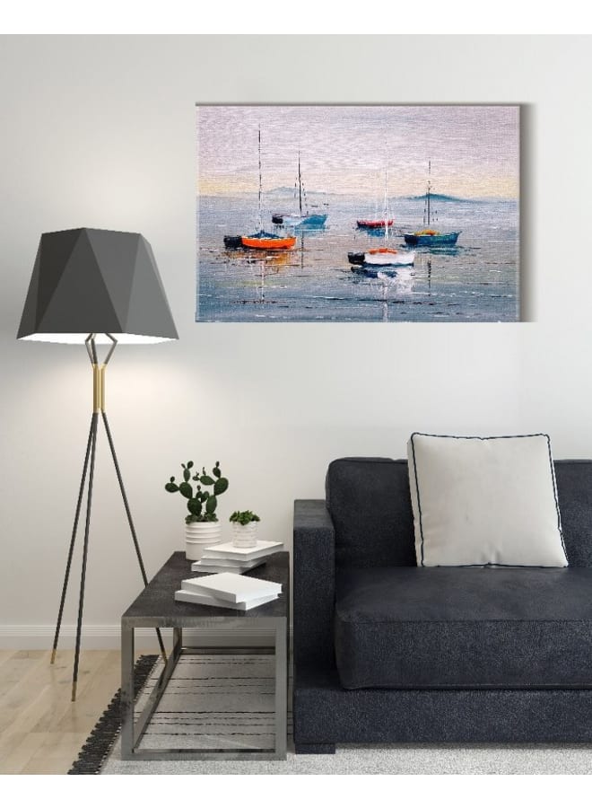 هوم جاليري لوحة فنية جدارية من القماش، صورة تجريدية مؤطرة لقارب شراعي، 120×80 سم - Image 2