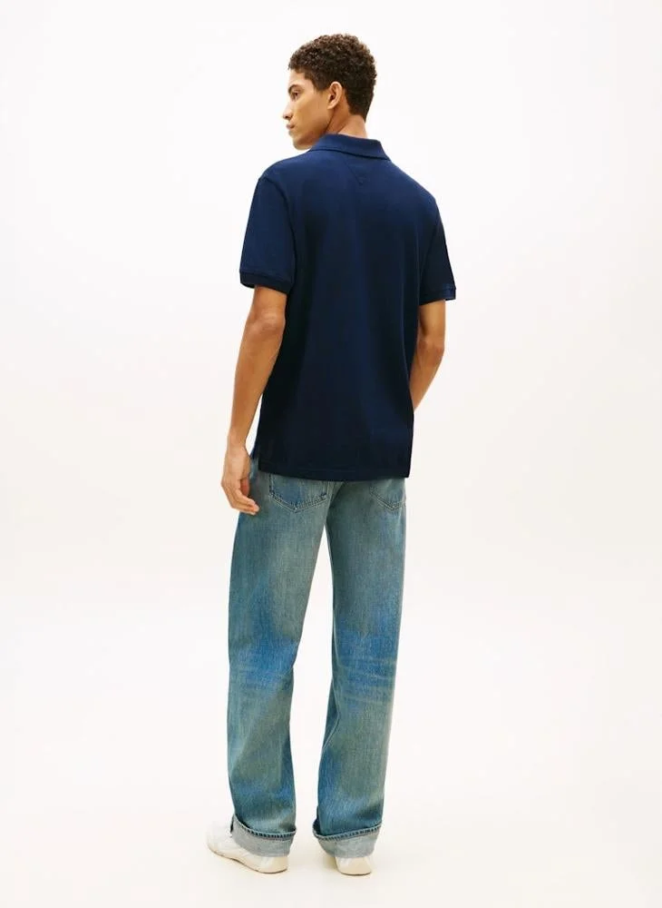 TOMMY JEANS  Hilfiger Flag Regular Fit Pique Polo Shirt for Men | Best Price UAE