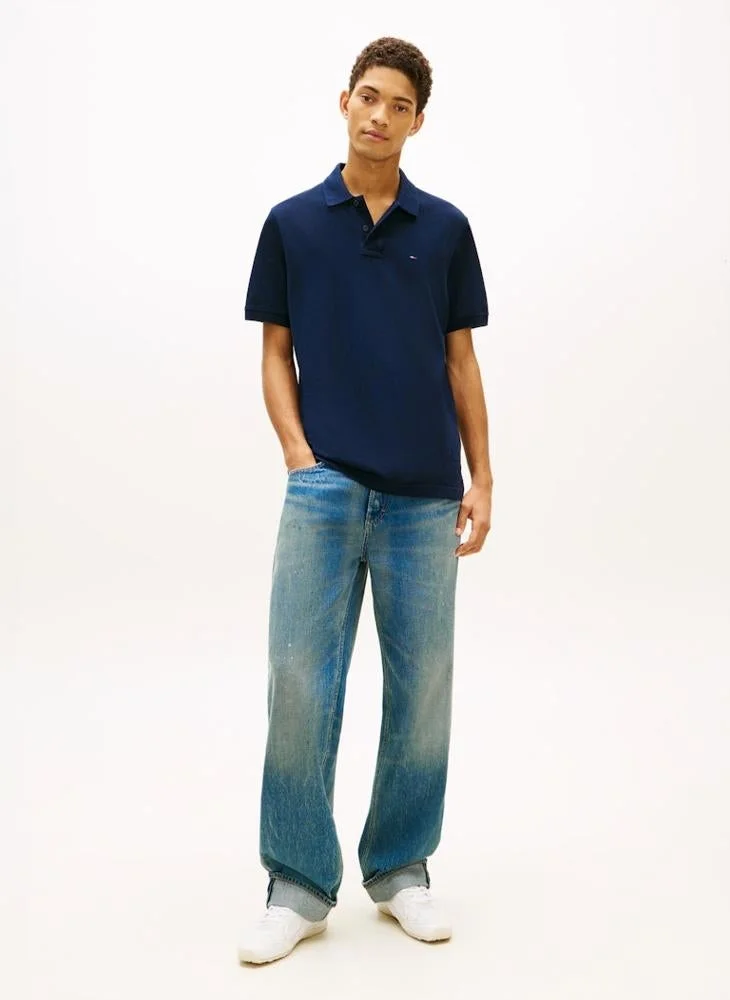 TOMMY JEANS  Hilfiger Flag Regular Fit Pique Polo Shirt for Men | Best Price UAE