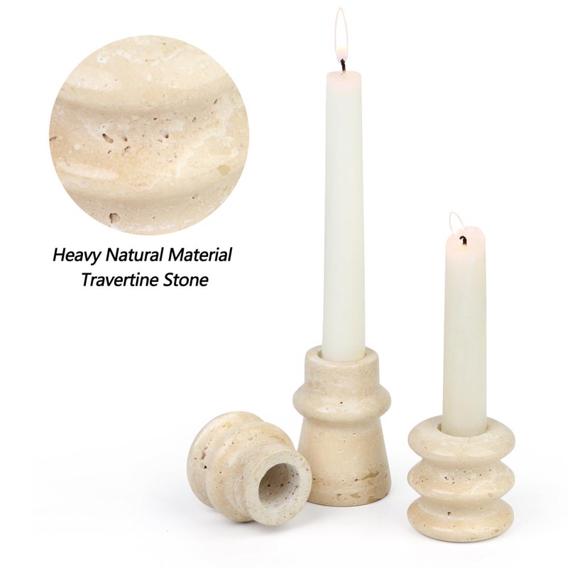 Vixdonos Natural Stone Candle Holder Set of 3 Taper Candle Candlestick Mantle Candle Stand for Home Decor,Wedding,Party and Table Centerpieces(White) - Image 1