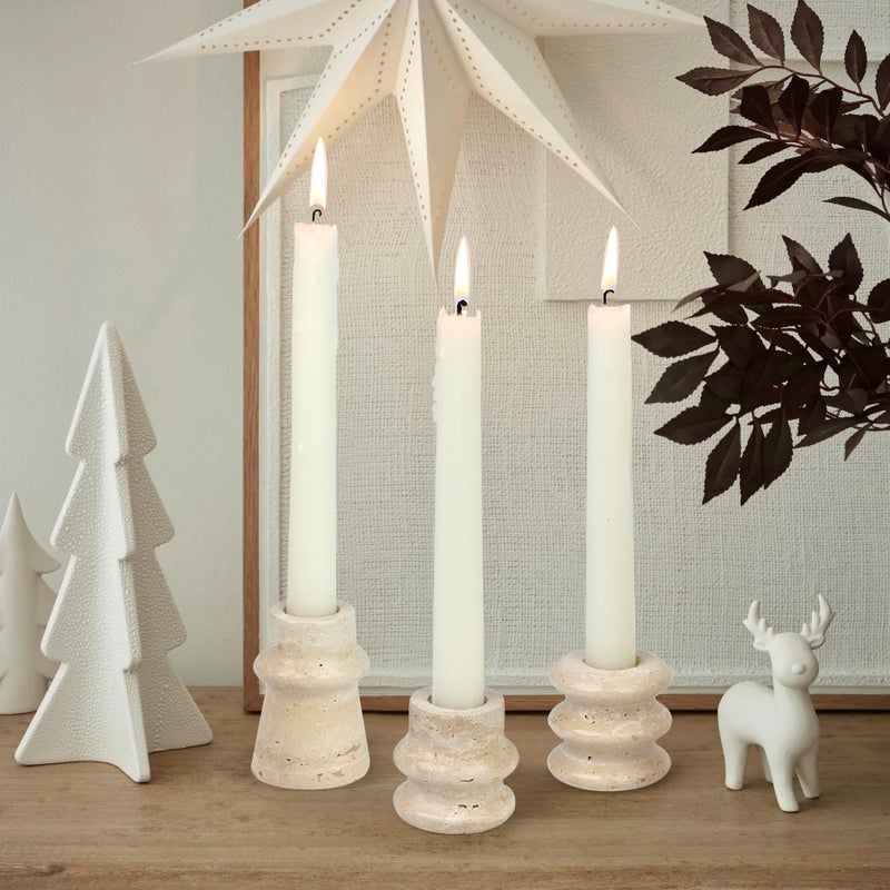 Vixdonos Natural Stone Candle Holder Set of 3 Taper Candle Candlestick Mantle Candle Stand for Home Decor,Wedding,Party and Table Centerpieces(White) - Image 2