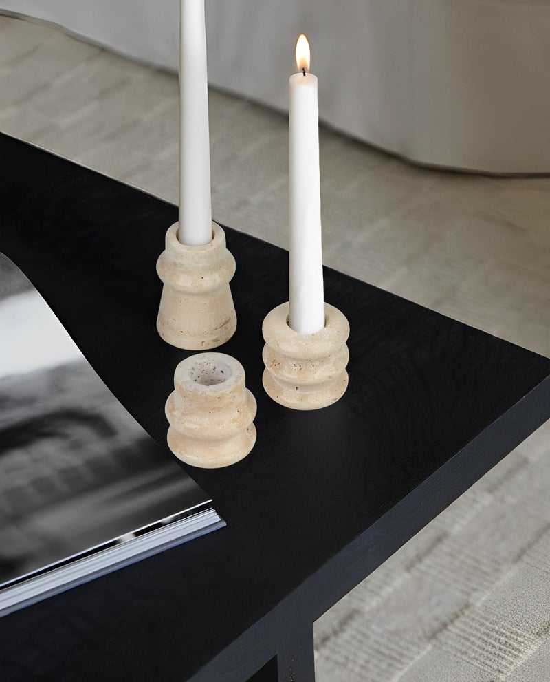 Vixdonos Natural Stone Candle Holder Set of 3 Taper Candle Candlestick Mantle Candle Stand for Home Decor,Wedding,Party and Table Centerpieces(White) - Image 5