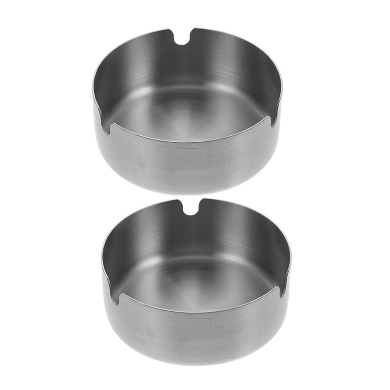 2Pcs 8cm Stainless Steel Round Ashtray Set Modern Cigar Ash Holder for Desktop Indoor Travel - Image 2