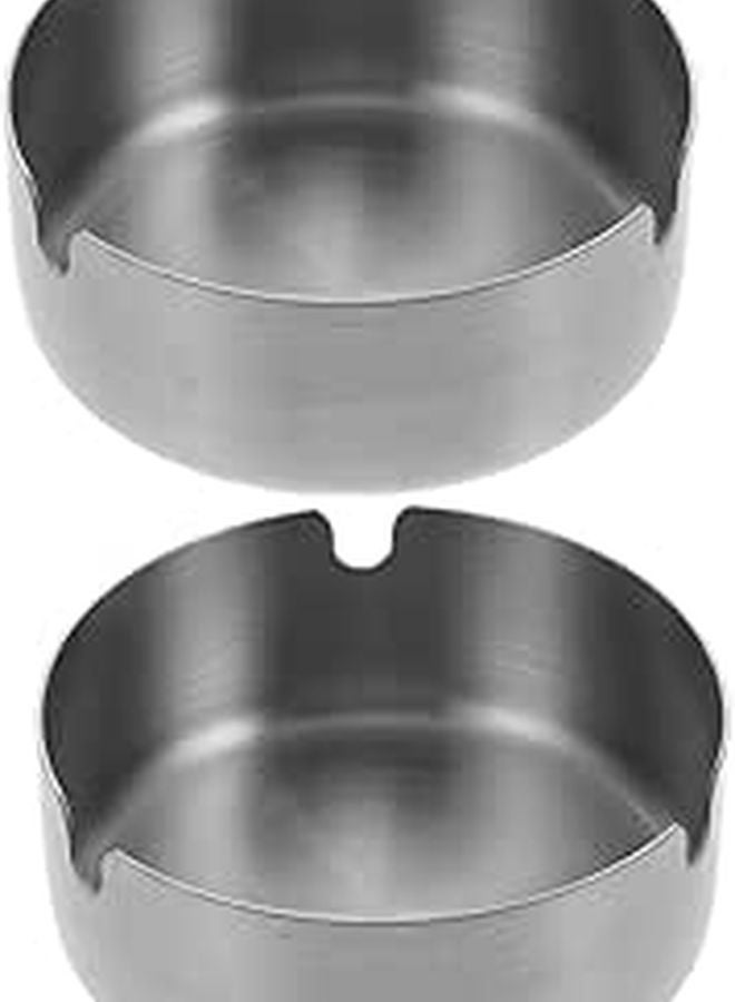 2Pcs 8cm Stainless Steel Round Ashtray Set Modern Cigar Ash Holder for Desktop Indoor Travel - Image 1