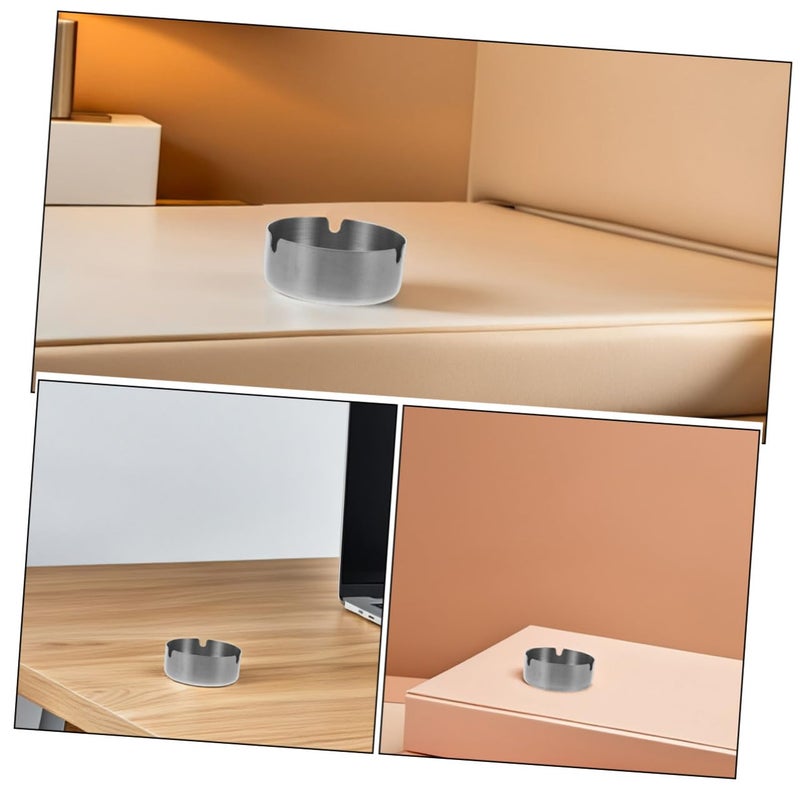 2Pcs 8cm Stainless Steel Round Ashtray Set Modern Cigar Ash Holder for Desktop Indoor Travel - Image 4
